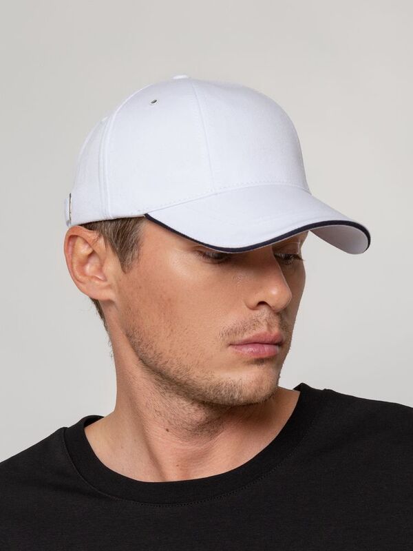 Бейсболка Canopy, белая с темно-синим кантом арт.15149.60