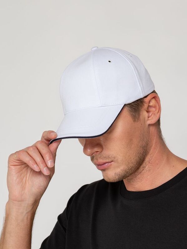 Бейсболка Canopy, белая с темно-синим кантом арт.15149.60