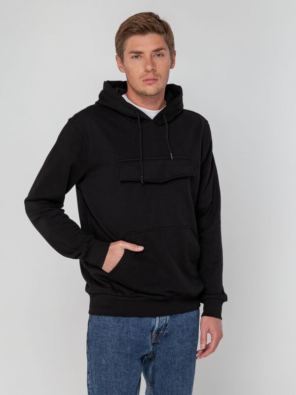 Худи унисекс с карманом на груди Chest Pocket, черное арт.15501.30