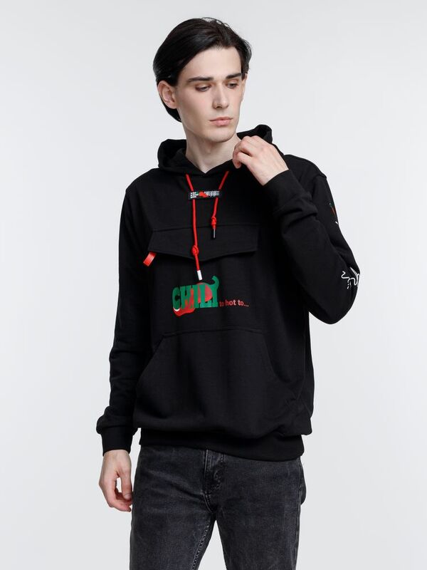 Худи унисекс с карманом на груди Chest Pocket, черное арт.15501.30