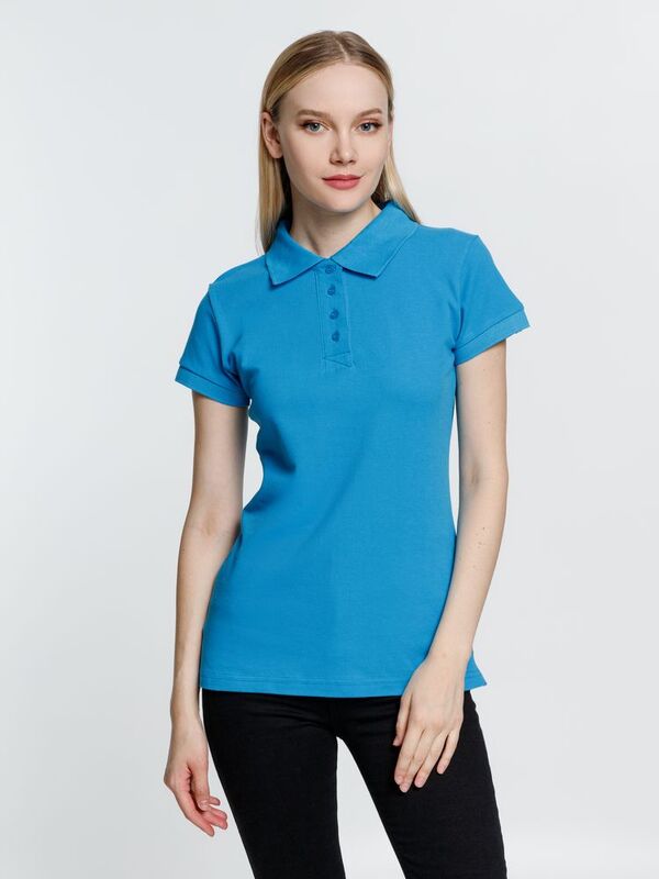 Рубашка поло женская Virma Premium Lady, бирюзовая арт.11146.42