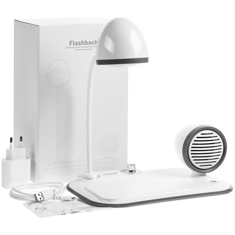 Лампа с колонкой и беспроводной зарядкой Flashback, белая арт.16239.60