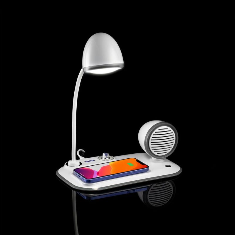 Лампа с колонкой и беспроводной зарядкой Flashback, белая арт.16239.60