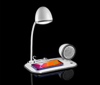 Лампа с колонкой и беспроводной зарядкой Flashback, белая арт.16239.60