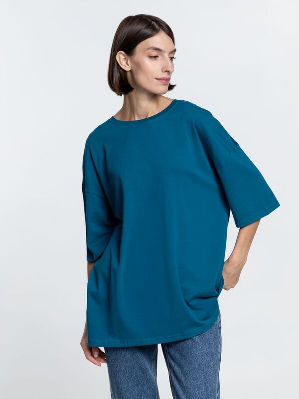 Футболка унисекс оверсайз Crosstown, бирюзовая (морская волна) арт.15213.49