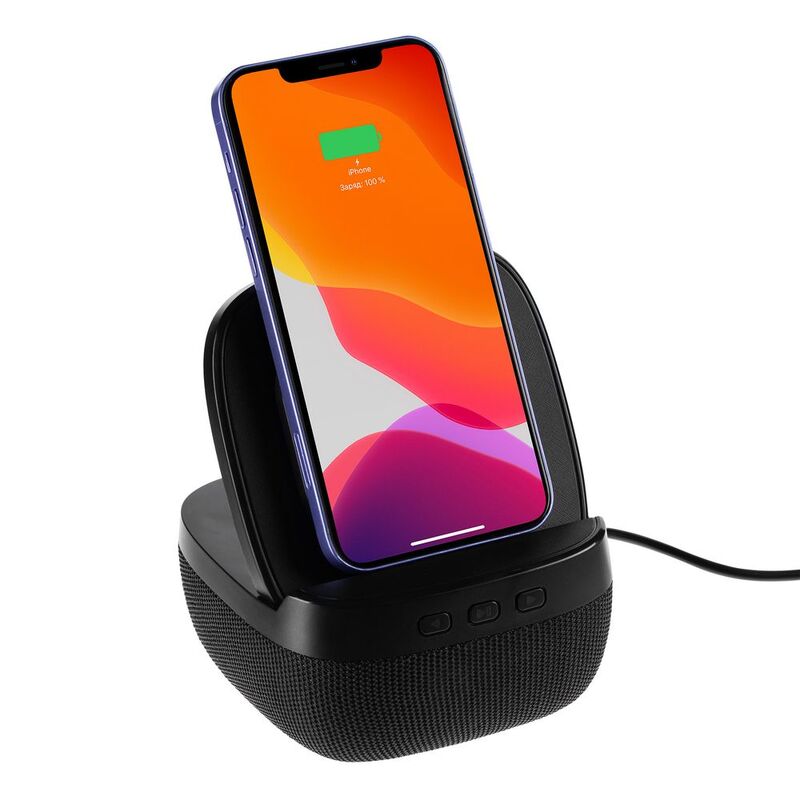 Колонка с беспроводной зарядкой Esca и подсветкой логотипа, черная арт.16305.30