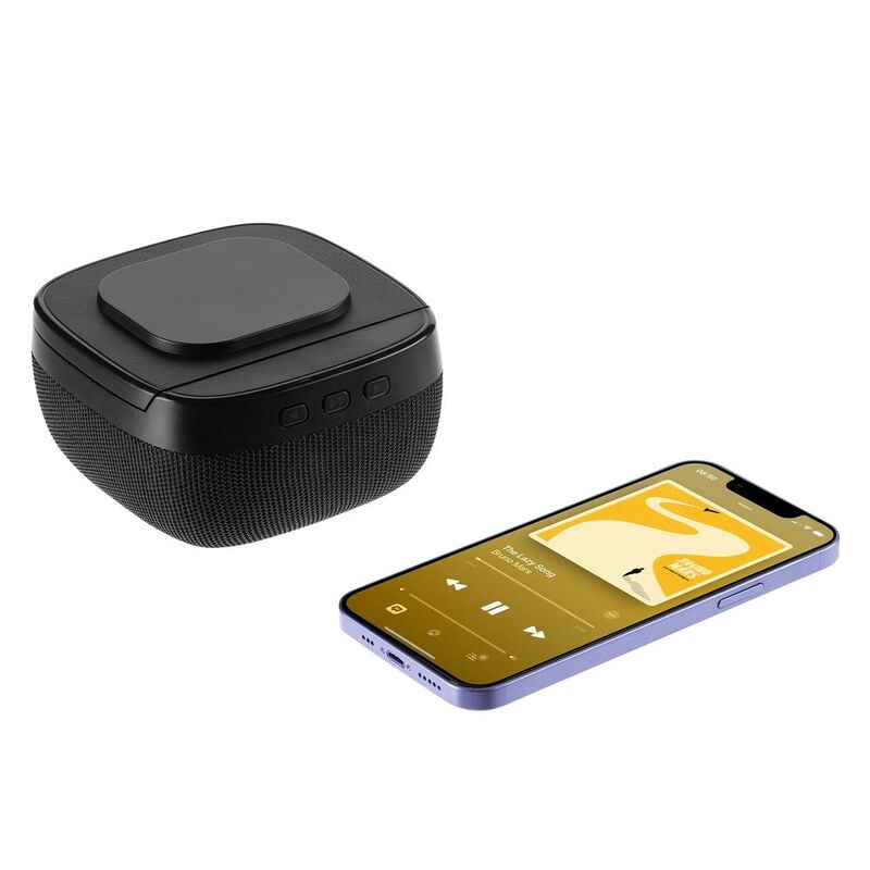 Колонка с беспроводной зарядкой Esca и подсветкой логотипа, черная арт.16305.30