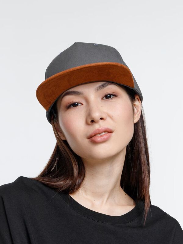 Бейсболка Foreside с прямым козырьком, серая с коричневым арт.16940.59