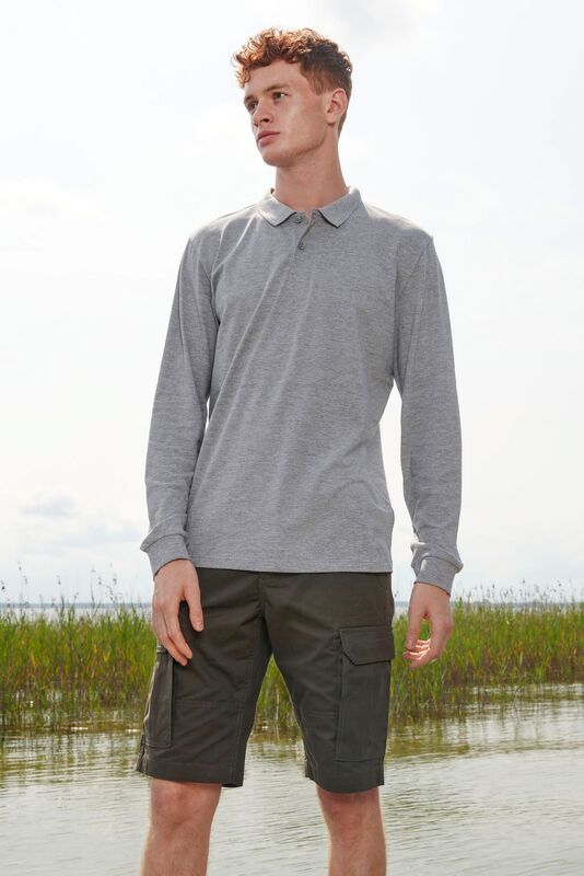 Рубашка поло унисекс с длинным рукавом Planet LSL, серый меланж арт.04241360