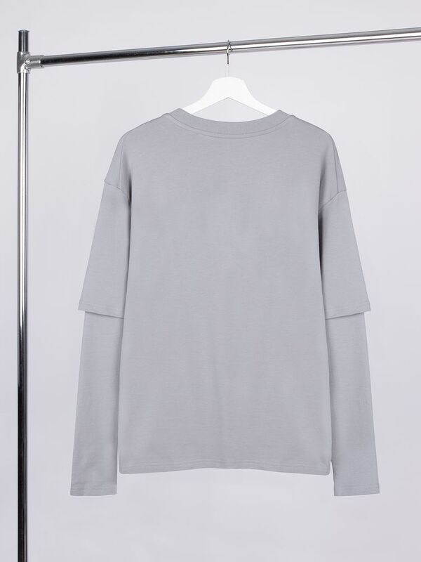 Футболка оверсайз с двойным рукавом Kosmos, светло-серая арт.19180.10