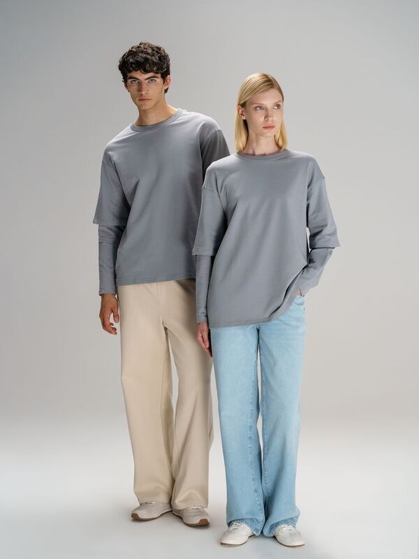 Футболка оверсайз с двойным рукавом Kosmos, светло-серая арт.19180.10