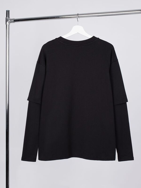 Футболка оверсайз с двойным рукавом Kosmos, черная арт.19180.30