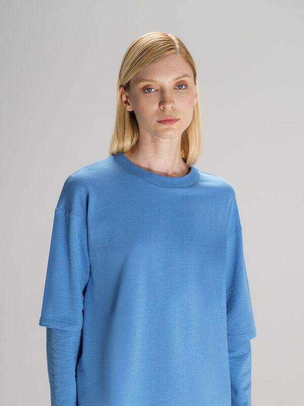 Футболка оверсайз с двойным рукавом Kosmos, синяя арт.19180.44