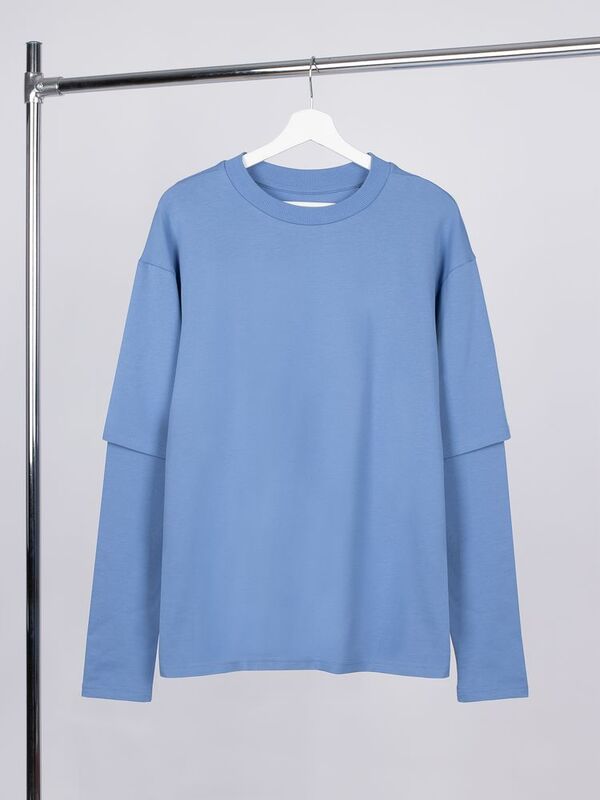 Футболка оверсайз с двойным рукавом Kosmos, синяя арт.19180.44