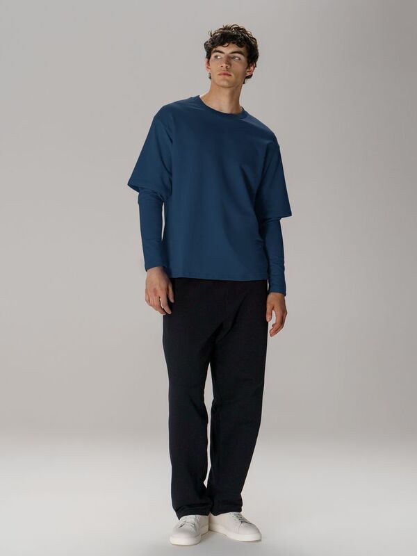 Футболка оверсайз с двойным рукавом Kosmos, темно-синяя арт.19180.40