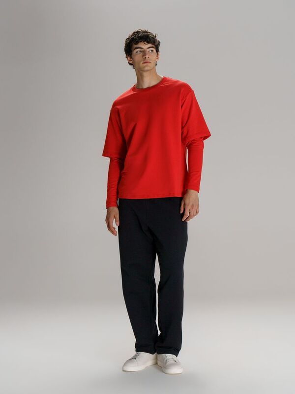 Футболка оверсайз с двойным рукавом Kosmos, красная арт.19180.50