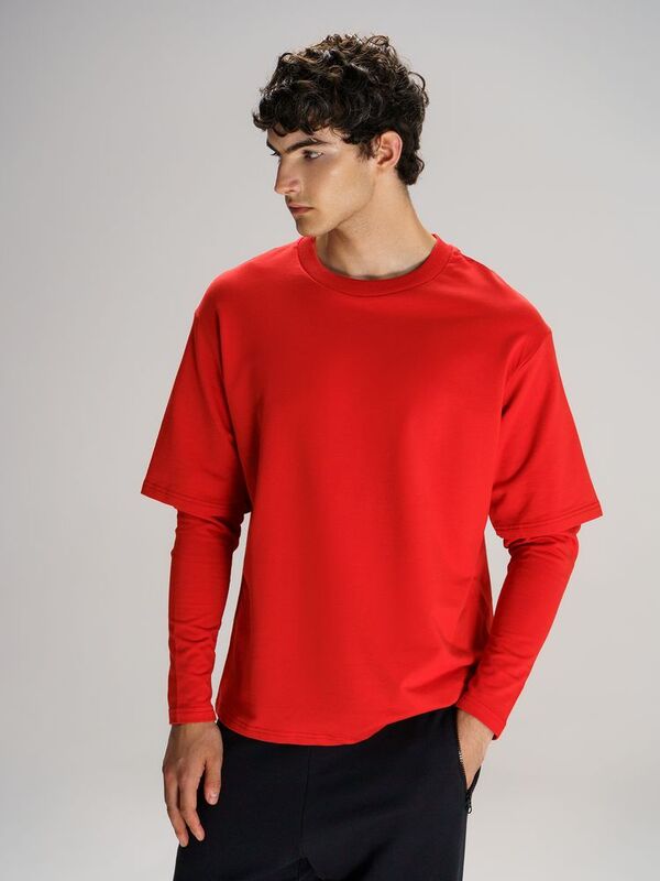 Футболка оверсайз с двойным рукавом Kosmos, красная арт.19180.50