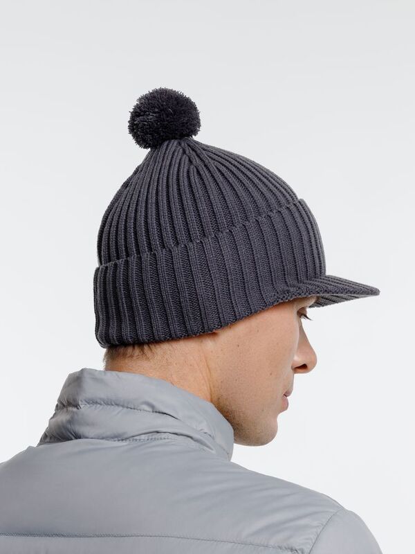 Вязаная шапка с козырьком Peaky, серая (антрацит) арт.16925.28