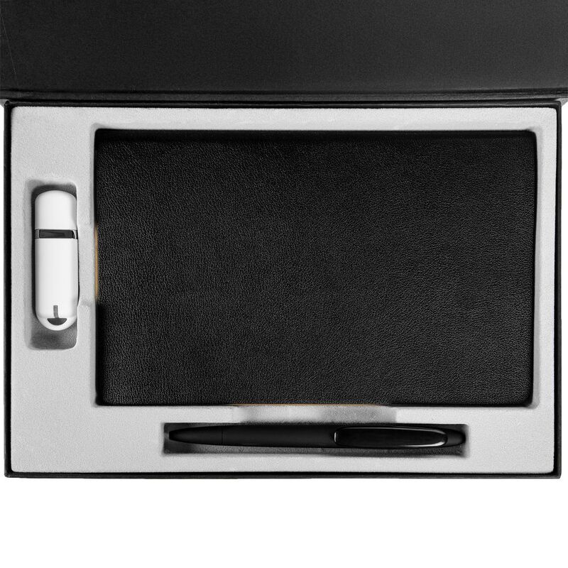 Коробка Silk с ложементом под ежедневник 13x21 см, флешку и ручку, ver. 2, черная арт.17238.30