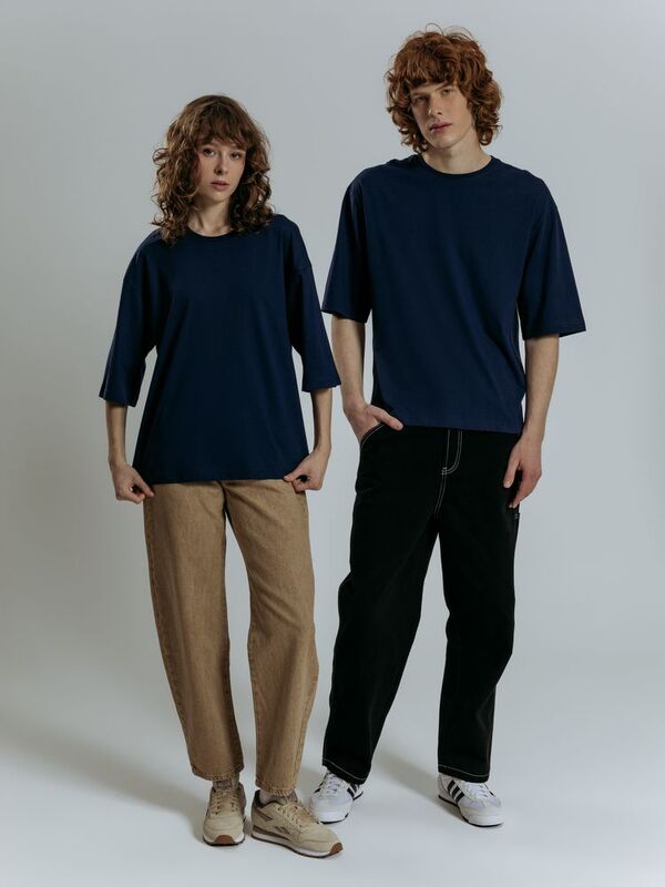 Футболка оверсайз унисекс Base Space, темно-синяя арт.16614.40