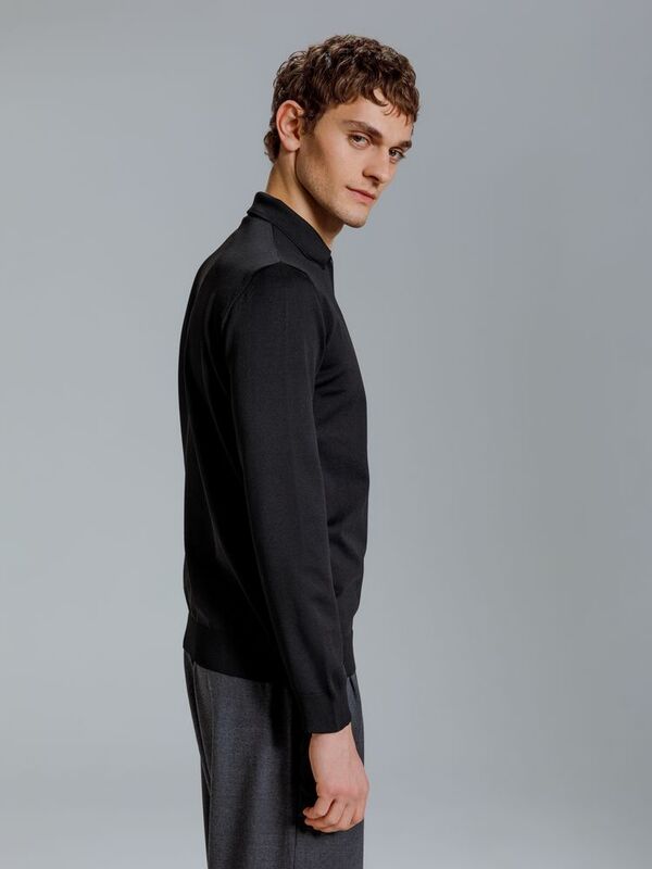 Рубашка поло мужская с длинным рукавом Terrazzo, черная арт.19098.30