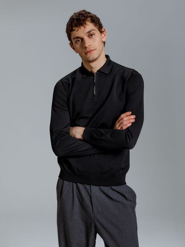 Рубашка поло мужская с длинным рукавом Terrazzo, черная арт.19098.30