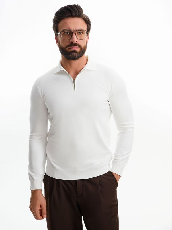 Рубашка поло мужская с длинным рукавом Terrazzo, белая арт.19098.60