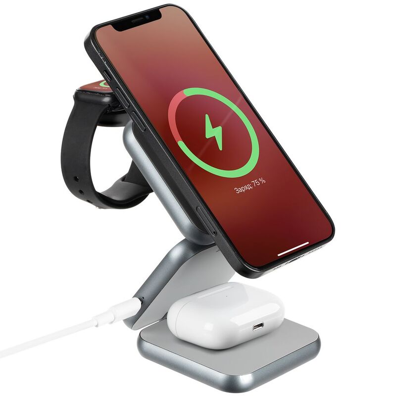 Складная станция беспроводной зарядки Terza, серебристая арт.16930.10