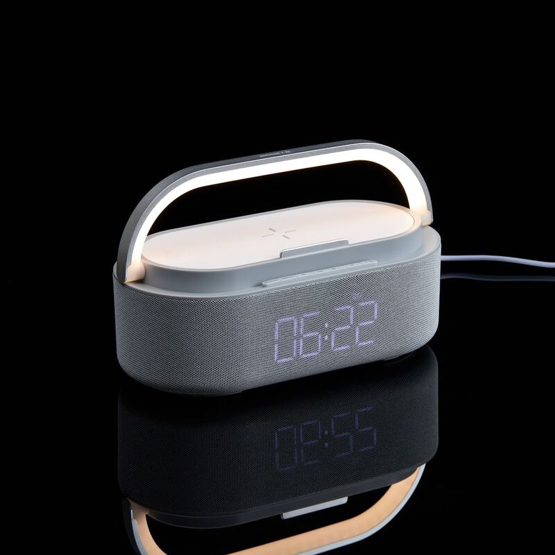 Колонка с часами и беспроводной зарядкой Veske ver.2, серая арт.16849.10