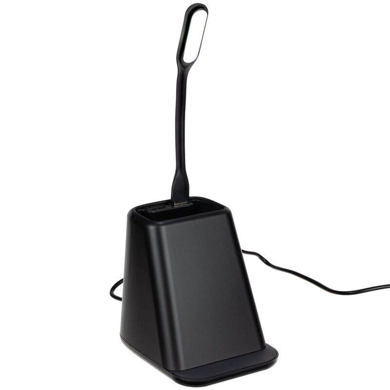 Настольный органайзер с зарядкой, лампой, вентилятором и подсветкой логотипа powerTower, черный арт.16876.30