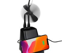 Настольный органайзер с зарядкой, лампой, вентилятором и подсветкой логотипа powerTower, черный арт.16876.30