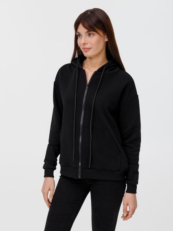 Толстовка унисекс оверсайз на молнии Zippy Terry, черная арт.19883.30