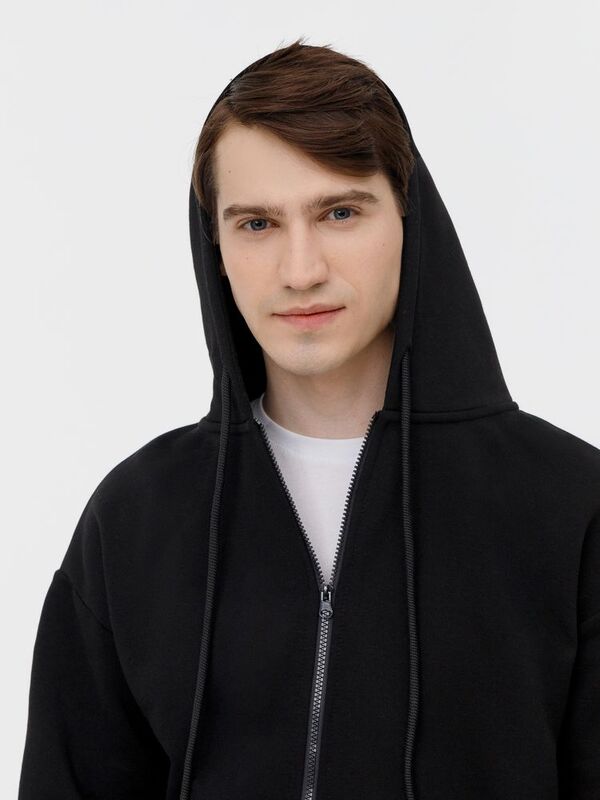 Толстовка унисекс оверсайз на молнии Zippy Terry, черная арт.19883.30