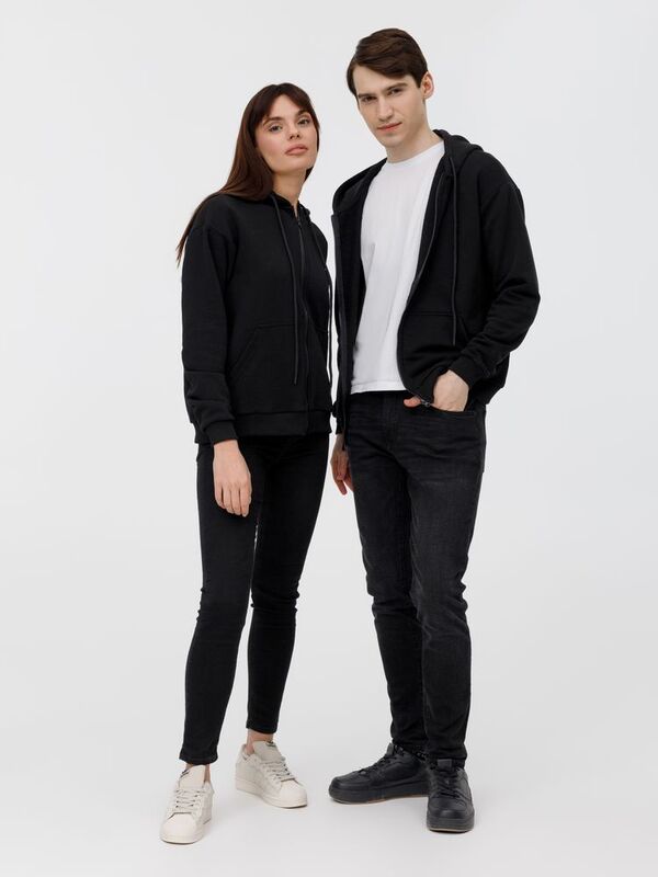 Толстовка унисекс оверсайз на молнии Zippy Terry, черная арт.19883.30