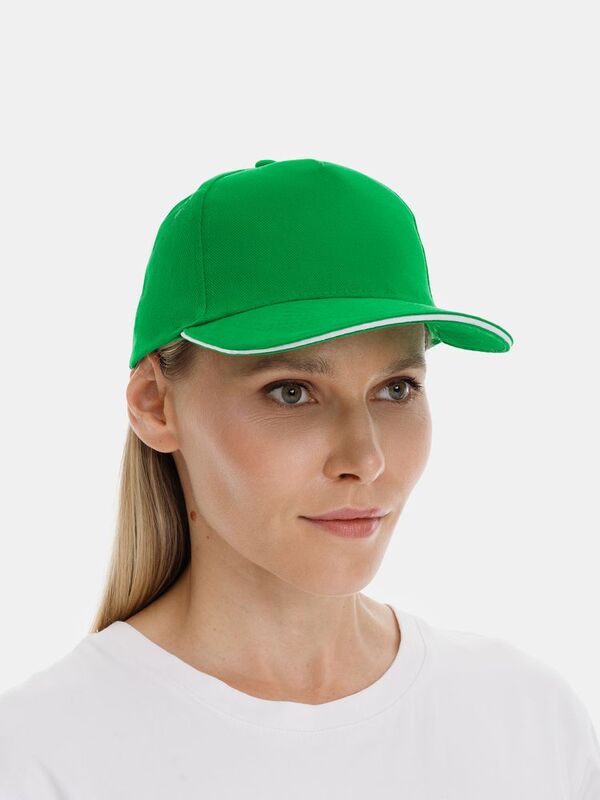 Бейсболка Classic 2.0, ярко-зеленая с белым кантом арт.21848.92