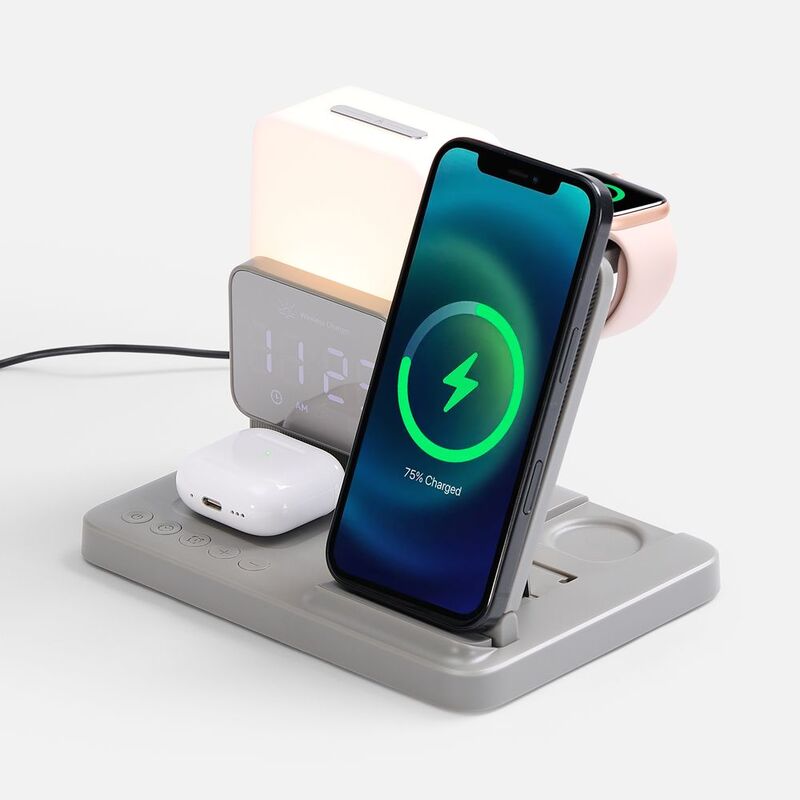 Зарядная станция с электронными часами и подсветкой Large Charge ver.3, серая арт.18647.10