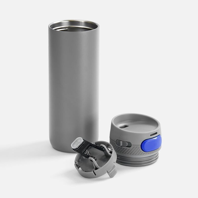 Термостакан X1 с цветной кнопкой, серый с синим арт.19941.14